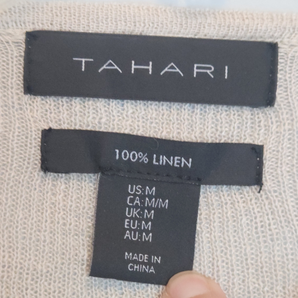Tahari Linen Cream Cardigan Size Medium - Picture 3 of 7